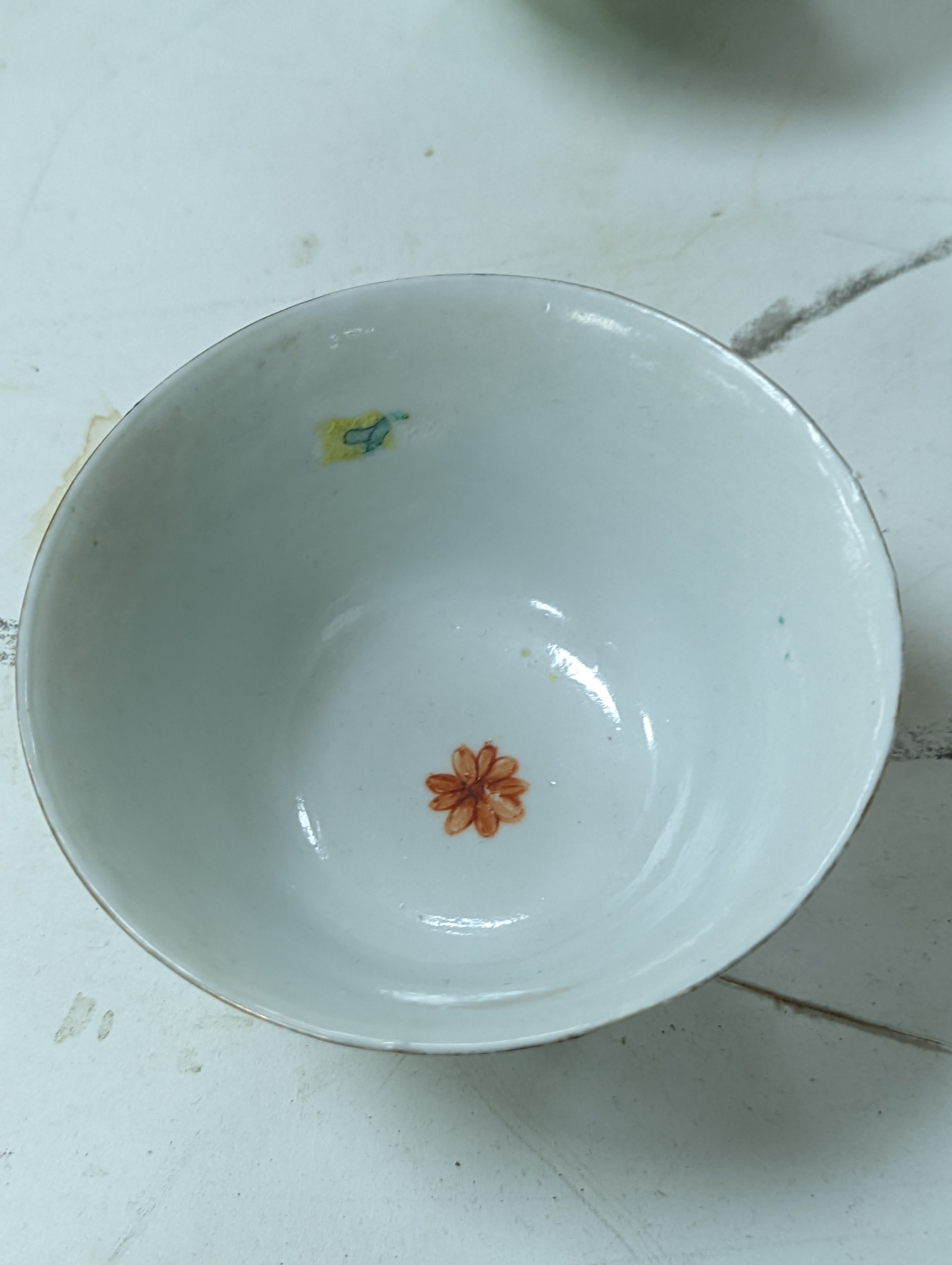 A group of Chinese porcelain, 19th /20th century, to include a pair of yellow ground bowls, 10.8 cm diameter, a blue and white vase, Xuande mark, a similar bowl and vase, and a champleve enamel bronze koro and cover
